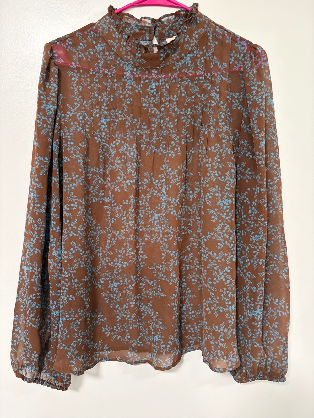 a.n.a Brown Blouse with Light Blue Floral Print